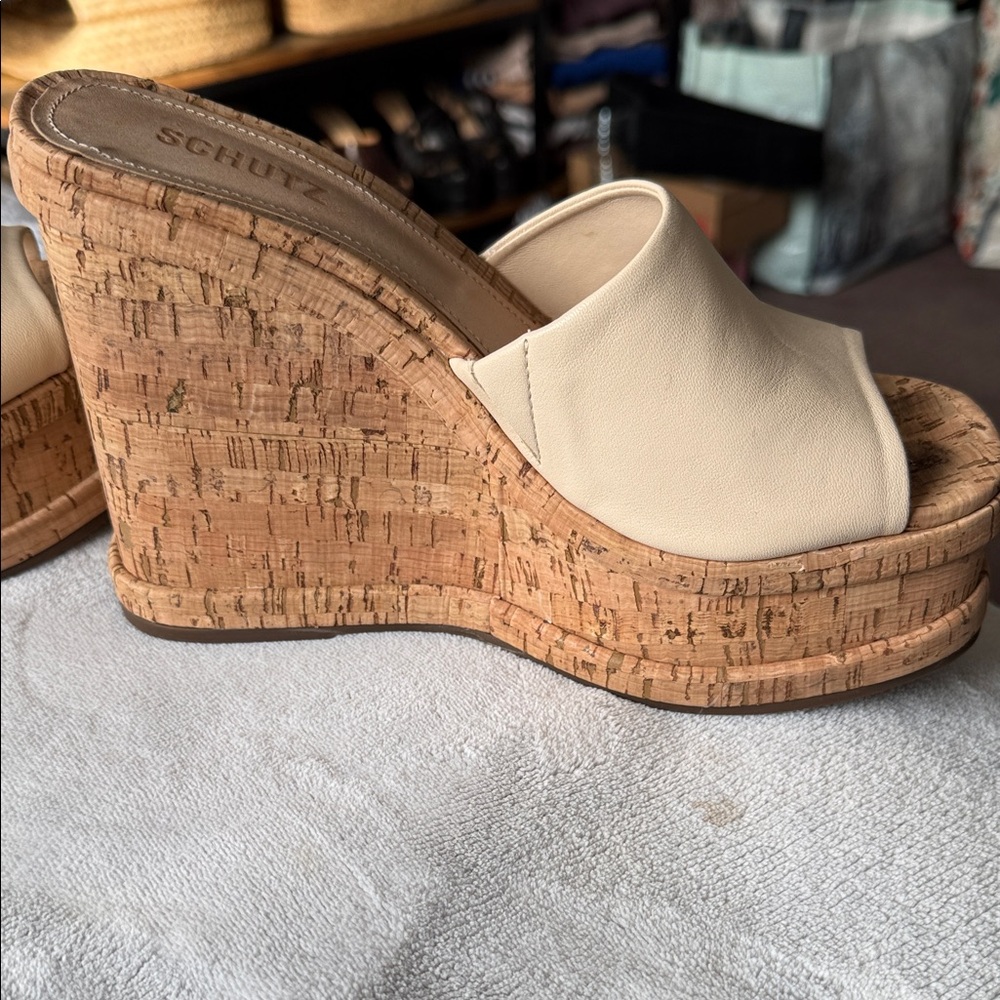 SCHUTZ Cream Wedge Sandals - Picture 6 of 9